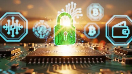 A glowing padlock symbol hovers above a circuit board, representing cybersecurity and digital safety. This digital lock symbolizes security in a world of evolving technology and tr - Powered by Adobe