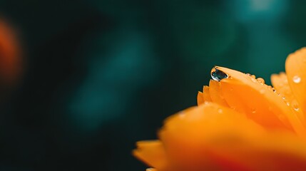 droplet. A close-up of an orange flower petal with a water droplet, highlighting nature's delicate beauty. gardening catalogs, home-decor guides, designed for home decor and floral branding.