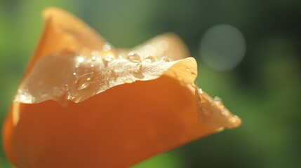 droplet. A close-up of an orange flower petal with a water droplet, highlighting nature's delicate beauty. gardening catalogs, home-decor guides, designed for home decor and floral branding.