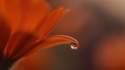 droplet. A close-up of an orange flower petal with a water droplet, highlighting nature's delicate beauty. gardening catalogs, home-decor guides, designed for home decor and floral branding.