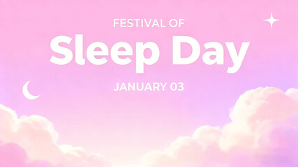 Pink clouds, stars, and moon elements represent sleep festivals, gentle rest, and health concepts, suitable for promoting sleep health and leisure life materials.
