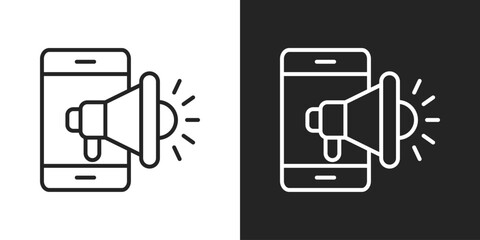 Mobile Marketing Icon In Line Version On Black And White Background