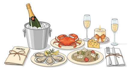 Luxurious Dining Champagne, Seafood, and Candlelight Dinner