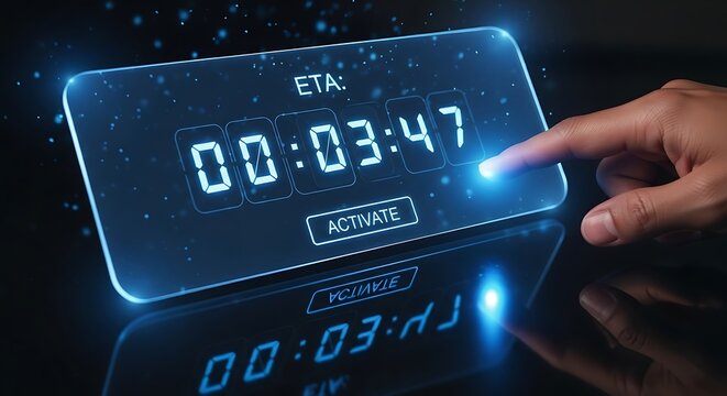 Digital countdown timer with activate button and hand interaction 60