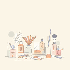 Minimalist Vector Illustration of Art Supplies with Organic Style and Soft Earth Tones