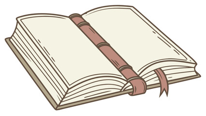 Open book illustration vector graphic for reading education and literature design element with bookmark and cover