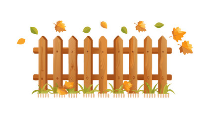 Autumn fence scene with falling leaves vector illustration seasonal outdoor background design element