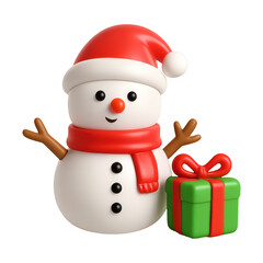 PNG Festive snowman with gift