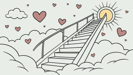 Stairway to heaven drawing with hearts and clouds vector illustration for love and hope concept art