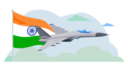 Indian air force fighter jet flying with indian flag patriotic independence day celebration vector illustration