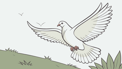 Illustration of a dove in flight with wings spread against a serene background drawing concept art