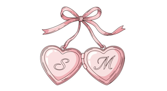 Heart-Shaped Locket with Initials and Ribbon Bow Romantic Keepsake