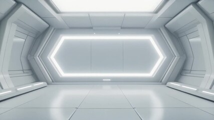Futuristic White Room Interior with Geometric Design and Subtle Lighting - Powered by Adobe