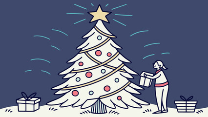 Decorating christmas tree with gifts illustration holiday season celebration merry christmas festive spirit