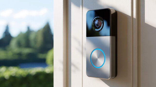 Modern smart doorbell with integrated camera provides enhanced home security and peace of mind, capturing clear footage of visitors and deterring potential threats