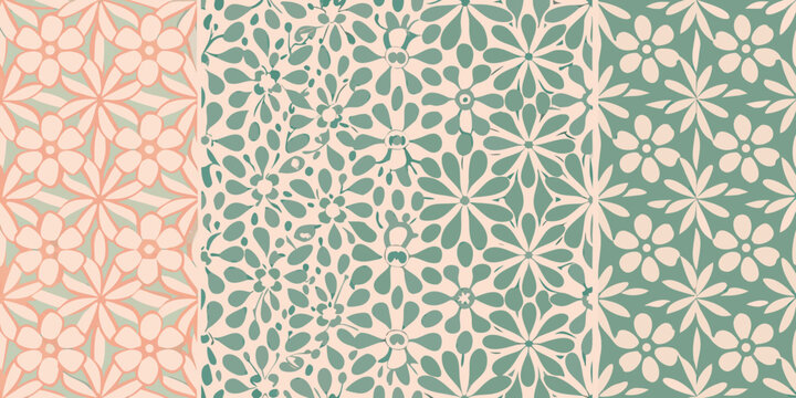 Floral pattern set in peach and green seamless repeatable background