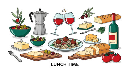 A Delicious Italian Lunch Pasta, Wine, and Fresh Ingredients for a Perfect Meal