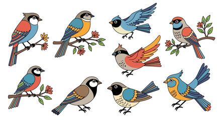 Collection of Colorful Birds Diverse Avian Illustrations for Nature-Themed Designs