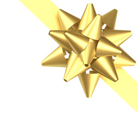 Golden Gift Bow on Light Ribbon Png Image 3d Render.