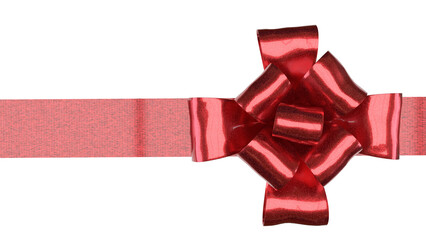 Red Metallic Gift Bow on Ribbon PNG image 3D render..
