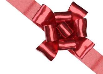 Red Metallic Gift Bow on Ribbon PNG image 3D render..