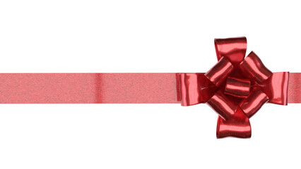 Red Metallic Gift Bow on Ribbon PNG image 3D render..
