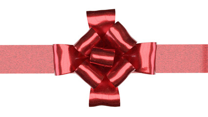 Red Metallic Gift Bow on Ribbon PNG image 3D render..