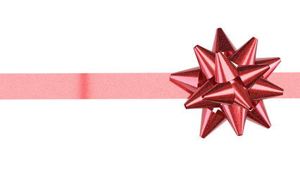 Red Metallic Gift Bow on Ribbon PNG image 3D render..