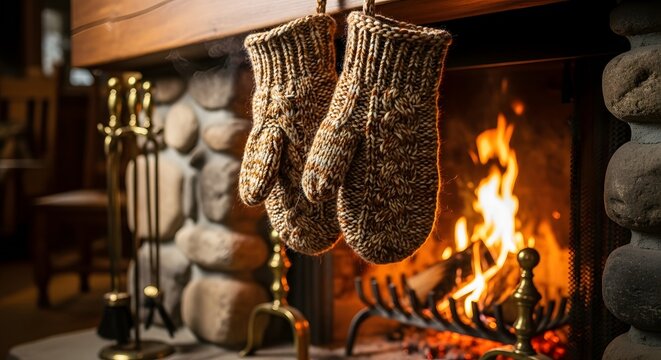 burning candle in the fireplace