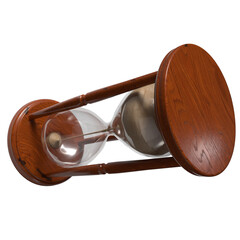Classic Wooden Hourglass with Flowing Sand png image 3d render.