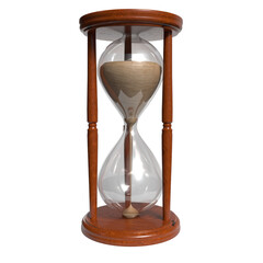 Classic Wooden Hourglass with Flowing Sand png image 3d render.