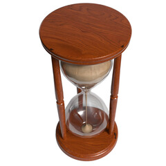 Classic Wooden Hourglass with Flowing Sand png image 3d render.