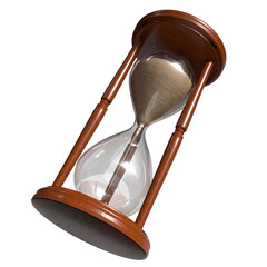Classic Wooden Hourglass with Flowing Sand png image 3d render.