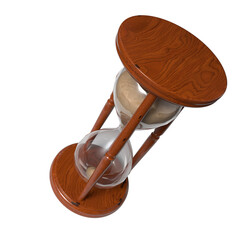 Classic Wooden Hourglass with Flowing Sand png image 3d render.