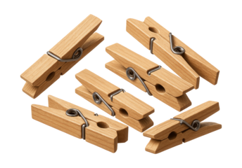 Wooden clothes pegs for outdoor use on a private garden clothesline.