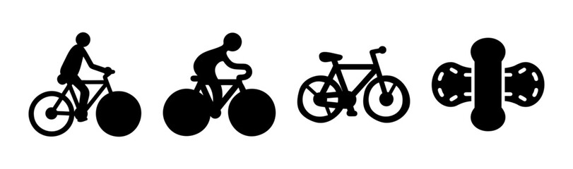 Bicycle and cyclist silhouettes with cycling related icons