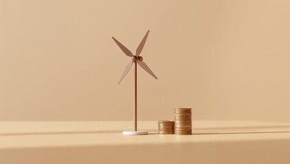 Mini Wind Turbine with Stacked Coins – Renewable Energy Investment Photo