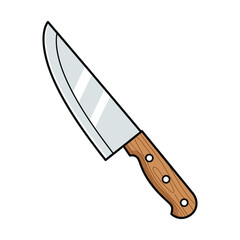 A cartoon illustration of a classic chef's knife with a wooden handle, an essential culinary tool for cooking and food preparation, isolated on a white background
