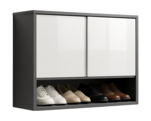 A compact entryway unit with shoe storage, perfect for small urban spaces.