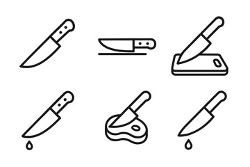 Obraz premium Simple line drawings of kitchen knives in various uses and positions
