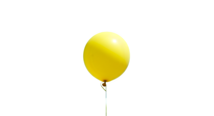 A single yellow balloon floating against a black background on a thin white stick is visible