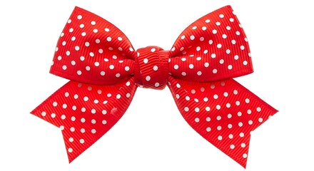 A festive red bow with classic white polka dots, perfect for gift wrapping, holiday decorations, or a charming hair accessory, isolated on a clean white background. © Louiskusuma