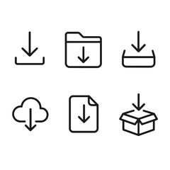 Minimalist set of download icons with various file and storage symbols