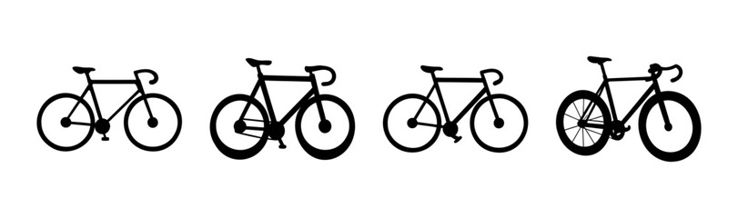 Fototapeta premium Black bicycle silhouettes showcasing different road bike styles