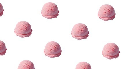 Repeating pattern of pink ice cream scoops on a black background creating a sweet and tasty design