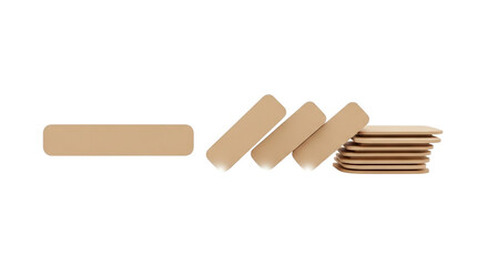 Domino effect of beige rectangular blocks falling and stacking, isolated on transparent background