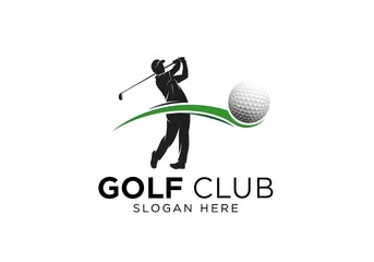 Elegant Golf Club Logo with Golfer Silhouette and Ball Detail