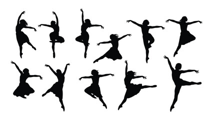 Fototapeta premium Dynamic dancer silhouettes collection isolated on white background, Vector
