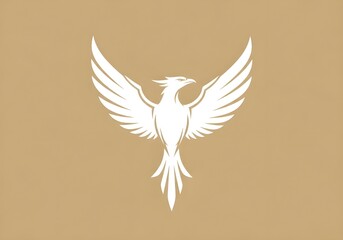 White Phoenix Silhouette with Spread Wings on Tan Background