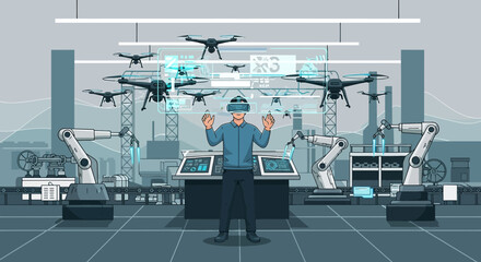 Integrated drone management system for augmented reality factory control interfaces